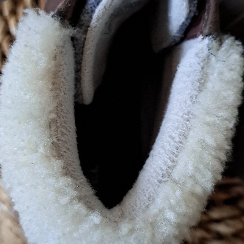 Sorel Womens Harlow Lace Cozy Brown Leather Ankle Booties Grey Felt Faux Fur 9.5